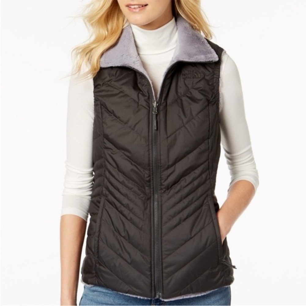 North Face black vest with grey fleece lining, reversible